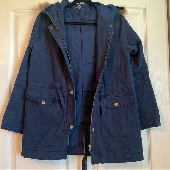 Small Rubbish Brand Navy Winter Coat with Faux Fur Trim Hood - Picture 1 of 5